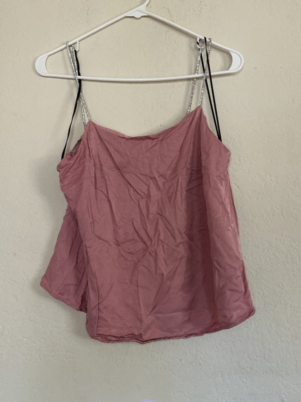 H&M Dusty Pink Satin Camisole Top with Sparkly Rhinestone Straps
